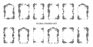 وکتور کادر و حاشیه خطی گلدار مشکی در طرح های متفاوت